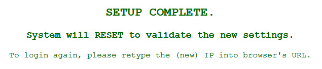 CNV-1000 Setup Complete Message
